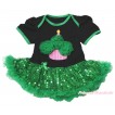Black Baby Bodysuit Bling Kelly Green Sequins Pettiskirt & Kelly Green Rosettes Birthday Cake Print JS4381
